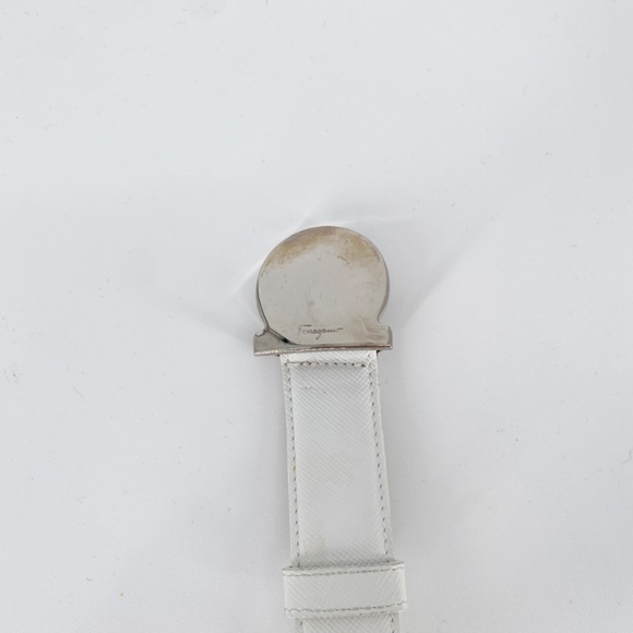 Salvatore Ferragamo White Italian Leather Silver Buckle Waist Belt main image 4